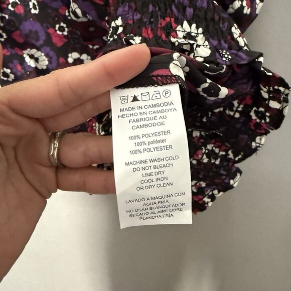 MICHAEL KORS ELASTIC WAIST TAB SLEEVE TOP LARGE MULTICOLOR FLORAL  $110.00 NEW - Picture 6 of 8
